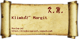 Klimkó Margit névjegykártya